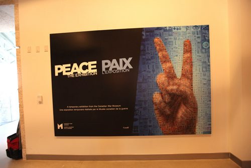 Tour of CMHR - Temporary exhibition entitled - Peace The Exhibition, from the Canadian War Museum.  This installation will be the only gallery that will continually change.    Sept 17,  2014 Ruth Bonneville / Winnipeg Free Press