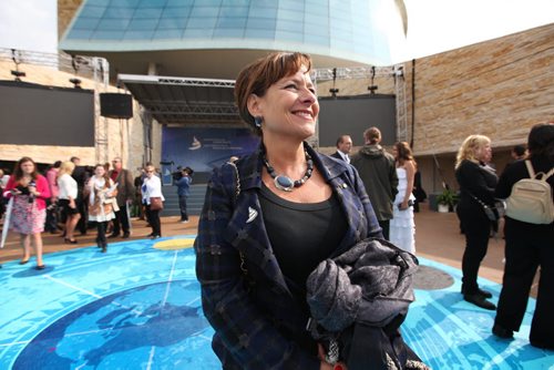Gail Asper is all smiles outside the Canadian Museum for Human Rights after the opening ceremonies Friday.    Sept 19,  2014 Ruth Bonneville / Winnipeg Free Press