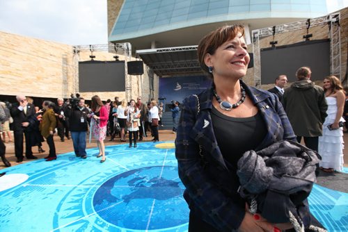 Gail Asper is all smiles outside the Canadian Museum for Human Rights after the opening ceremonies Friday.    Sept 19,  2014 Ruth Bonneville / Winnipeg Free Press