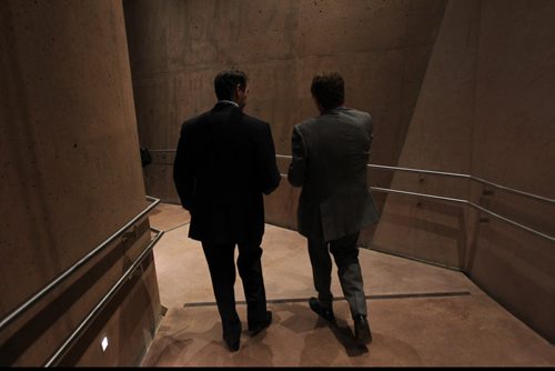 Leonard and David Asper make their way down one of the ramps inside the  CMHR  on official opening day Friday.   Sept 19,  2014 Ruth Bonneville / Winnipeg Free Press
