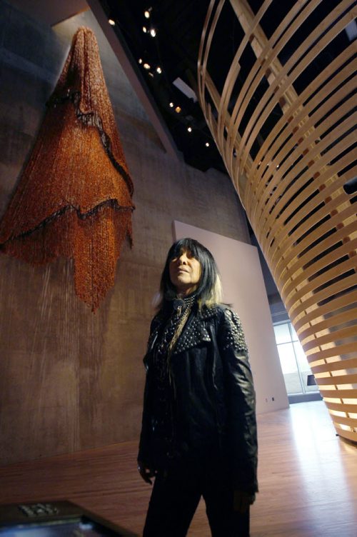 Singer Songwriter Buffy Sainte-Marie in the Indigenous Perspectives gallery at the Canadian Museum for Human Rights-See Jen Zoratti story- Sept 19, 2014   (JOE BRYKSA / WINNIPEG FREE PRESS)