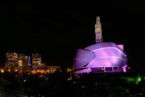 The Canadian Museum For Human Rights is lit up after Rights Fest at the Forks in Winnipeg, Saturday, September 20, 2014. John Woods / Winnipeg Free Press