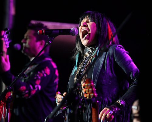 Buffy Sainte-Marie performs on the main stage during the Rights Fest at the Forks Saturday night.  Sept 20,  2014 Ruth Bonneville / Winnipeg Free Press