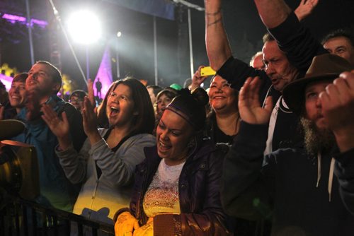 Fans of Buffy Sainte-Marie applaud as she performs on the main stage during the Rights Fest at the Forks Saturday night.  Sept 20,  2014 Ruth Bonneville / Winnipeg Free Press
