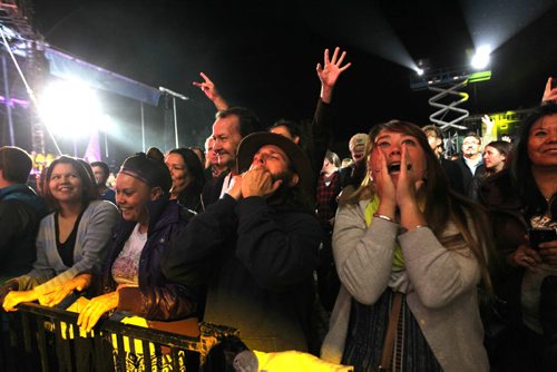 Fans of Buffy Sainte-Marie applaud as she performs on the main stage during the Rights Fest at the Forks Saturday night.  Sept 20,  2014 Ruth Bonneville / Winnipeg Free Press