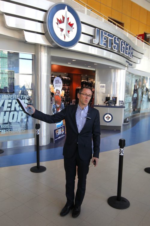 Tour of the renovations done off season at the MTS Centre where the Winnipeg Jets play. Tour guide and VP of Venues and Entertainment Kevin Donnelly.  BORIS MINKEVICH / WINNIPEG FREE PRESS  Sept. 22, 2014