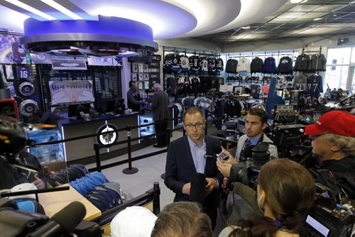Tour of the renovations done off season at the MTS Centre where the Winnipeg Jets play. Tour guide and VP of Venues and Entertainment Kevin Donnelly.  Here is the new expanded main floor Jets Gear store. BORIS MINKEVICH / WINNIPEG FREE PRESS  Sept. 22, 2014