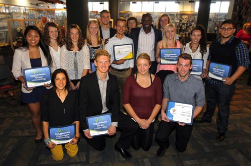 Award winners at the Manitoba Student Athletes & Coaches Awarded event. The event was held at the Manitoba Sport Federation and awarded $25,000 in Scholarships.  BORIS MINKEVICH / WINNIPEG FREE PRESS  Sept. 23, 2014