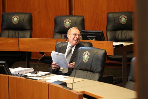 Mayor Sam Katz  in his last council meeting at City Hall .   Sept 24,  2014 Ruth Bonneville / Winnipeg Free Press