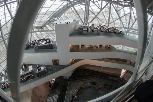 A view from the elevator in the Tower of Hope of the Garden of Contemplation (bottom) and staff offices at the Canadian Museum for Human Rights. 140924 - Wednesday, September 24, 2014 -  (MIKE DEAL / WINNIPEG FREE PRESS)
