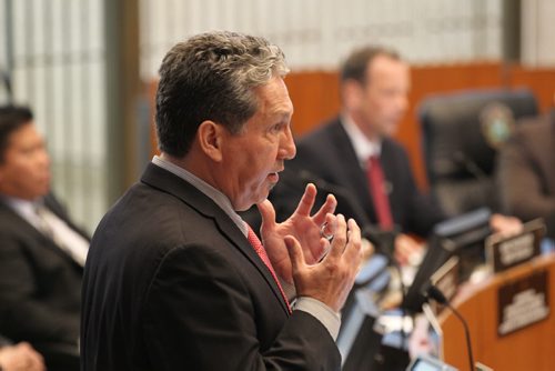 Councillor  Dan Vandel brings up an issue to city councillors during session at City Hall on his last day sitting in council Wednesday.    Sept 24,  2014 Ruth Bonneville / Winnipeg Free Press