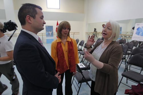 Federal MP Winnipeg South Rod Bruinooge, RWB's Arlene Minkhorst, and Anna Marie Holmes, a guest teacher for RWB, at the Royal Winniepg Ballet funding announcement. Rod Bruinooge , . BORIS MINKEVICH / WINNIPEG FREE PRESS  Sept. 26, 2014