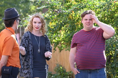 The sketch comedy series Sunnyside was shooting in West Broadway today, specifically on Langside St. between 149 and 161 (between Westminster and Sara Avenues.- Alice Moran( Playing Sarah) and Pat Thornton (Playing Garth- ,right)-See Randall King story- Sept 26, 2014   (JOE BRYKSA / WINNIPEG FREE PRESS)
