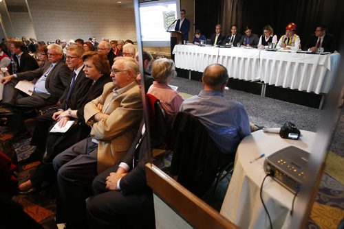 September 29, 2014 - 140929  -  Mayoral candidates Brian Bowman, Michel Fillion, Paula Havixbeck, Robert Falcon Ouellette, David Sanders, Gord Steeves and Judy Wasylycia-Leis were on hand to debate the issues at a CAA forum in Winnipeg, Monday, September 29, 2014. John Woods / Winnipeg Free Press