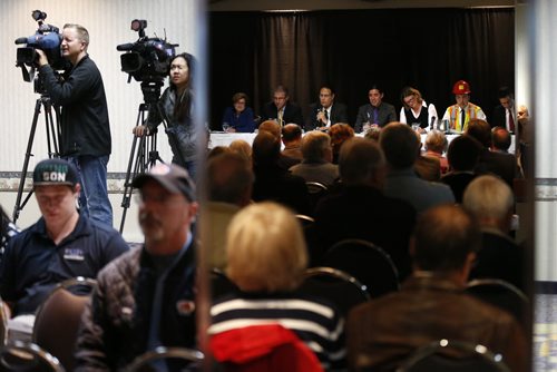 September 29, 2014 - 140929  -  Mayoral candidates Brian Bowman, Michel Fillion, Paula Havixbeck, Robert Falcon Ouellette, David Sanders, Gord Steeves and Judy Wasylycia-Leis were on hand to debate the issues at a CAA forum in Winnipeg, Monday, September 29, 2014. John Woods / Winnipeg Free Press