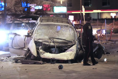 September 29, 2014 - 140929  -  Police and emergency personnel attend an MVC on Ellice at Milt Stegal Way Monday, September 29, 2014. John Woods / Winnipeg Free Press