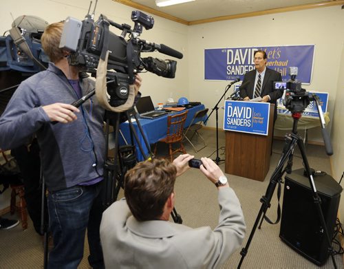 LOCAL .Mayor Candidate Davis Sanderson  gave newser from his Pembina Hwy campaign hq.  Aldo Santin with video and  story SEPT  30 2014 / KEN GIGLIOTTI / WINNIPEG FREE PRESS