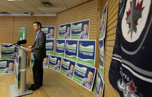 Mayoral candidate Brian Bowman holds press conference in his campaign headquarters on Portage Ave. Tuesday.   Sept 30,  2014 Ruth Bonneville / Winnipeg Free Press
