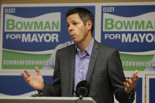 Mayoral candidate Brian Bowman holds press conference in his campaign headquarters on Portage Ave. Tuesday.   Sept 30,  2014 Ruth Bonneville / Winnipeg Free Press
