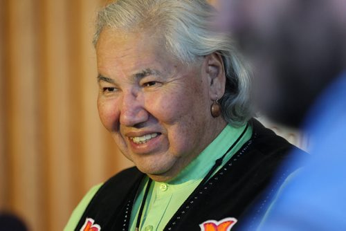 Justice Murray Sinclair, Chair of the Truth and Reconciliation Commision of Canada talks to reporters after a short excerpt  of  RWB's newest dance Going Home Star - Truth and Reconciliation, was performed on stage at the Concert Hall Tuesday afternoon.  Sept 30,  2014 Ruth Bonneville / Winnipeg Free Press