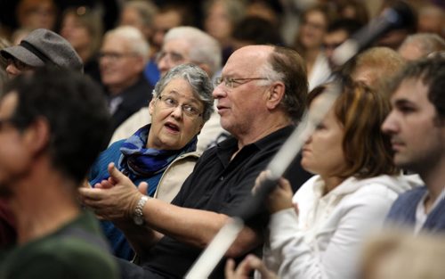 A packed house considered the promises by Winnipeg's Mayoral candidates  on Wellington Crescent Wednesday. See story. October 30, 2014 - (Phil Hossack / Winnipeg Free Press)