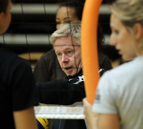 UofM Volleyball coach Ken Bentley at a team workout Wednesday afternoon at the U of M's Investors Group Athletic Centre. See story. October 30, 2014 - (Phil Hossack / Winnipeg Free Press) University of Manitoba bison women's volleyball