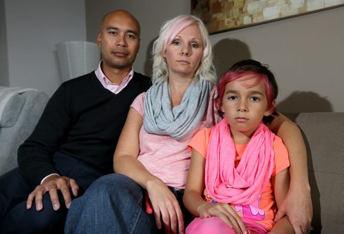 Dale, Izzy and Isabella Burgos, 8, a transgendered youth who is being bullied at her school by a parent of another student. Friday, October 3, 2014. (TREVOR HAGAN/WINNIPEG FREE PRESS)