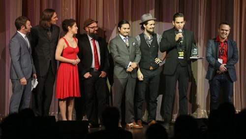 Winnipeg's Mariachi Ghost accepts the award for World Recording of the Year at the Western Canadian Music Awards, being held at Club Regent Casino, Sunday, October 5, 2014. (TREVOR HAGAN/WINNIPEG FREE PRESS)