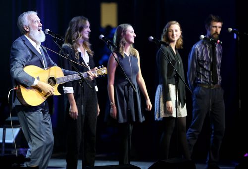 Winnipeg's Fred Penner performs with his children after being inducted into the Western Canadian Music Award Hall of Fame, being held at Club Regent Casino, Sunday, October 5, 2014. (TREVOR HAGAN/WINNIPEG FREE PRESS)