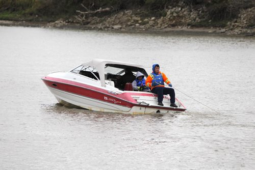 Volunteers searching along the banks of the Red River for clues about the fate of missing and murdered aboriginal women are winding down their search as temperatures drop and leaves blanket the muddy ground. Photo of a boat used to drag the river neat the Alexander Docks Monday afternoon. BORIS MINKEVICH / WINNIPEG FREE PRESS  October 6, 2014