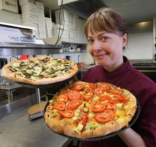 Diana Cline with her gourmet Pizzas at Diana's Cucina & Lounge, 730 St. Anne's Roadsee Dave Sanderson story- Oct 07, 2014   (JOE BRYKSA / WINNIPEG FREE PRESS)