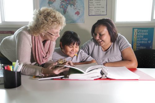 Sage Keno works on his reading  skills with his mom Angela through the help of Valerie Christie, one of the teachers at Westgrove Family Resource Centre in Charleswood.  The literacy program was recently funded by a private donor after government funding was discontinued this year.   See Sanders story.   Oct 07,  2014 Ruth Bonneville / Winnipeg Free Press