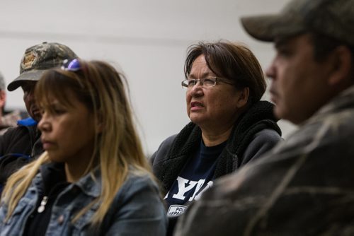 Lucy Robinson (second from right) at a Town hall meeting to hear local concerns about the forest north of Grand Rapids, MB, where a massive fire in 2008 destroyed 53,008 hectares of forest. 140929 - Wednesday, September 08, 2014 -  (MIKE DEAL / WINNIPEG FREE PRESS)