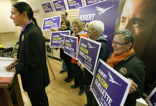 Mayoral Candidate Robert-Falcon Ouellette spoke today at his campaign office at 353 Provencher BlvdSee Mary Agnes Welch story- Oct 09, 2014   (JOE BRYKSA / WINNIPEG FREE PRESS)