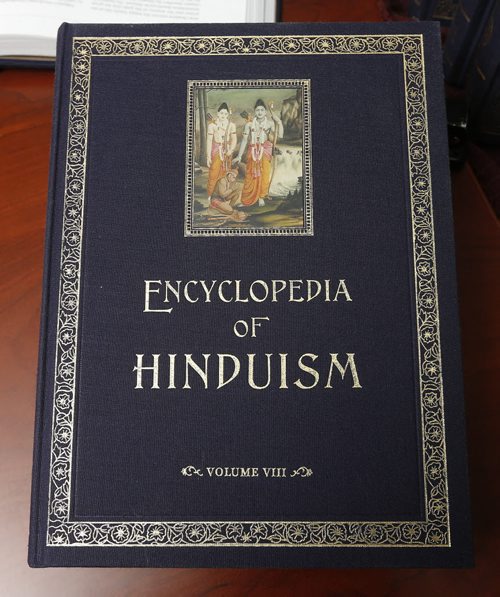 LOCAL . Madhav Sinha of the India Heritage Research Foundation Canada with the Encyclopedia of Hinduism in English . The  Encyclopedia of Hinduism is covered in 11 Volumes with 7,200 pages, 7,000 entries, 1,000 contributors, 5 millions words, 2,500 colour illustrations printed in full colour on art paper. This massive work took nearly two decades to complete. Oct. 9 2014 / KEN GIGLIOTTI / WINNIPEG FREE PRESS