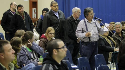Daniel McIntyre Ward All Candidates Forum: Community Safety. Held at the Magnus Elliason Recreation Centre, 430 Langside. People ask questions to the candidates. Mary Agnus story. BORIS MINKEVICH / WINNIPEG FREE PRESS October 9, 2014