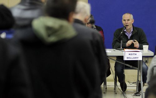 Daniel McIntyre Ward All Candidates Forum: Community Safety. Held at the Magnus Elliason Recreation Centre, 430 Langside. People ask questions to the candidates. Keith Bellamy answers. Mary Agnus story. BORIS MINKEVICH / WINNIPEG FREE PRESS October 9, 2014