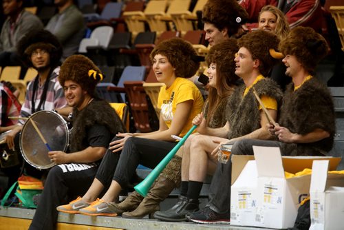University of Manitoba Bisons' fans cheering while the team plays the Calgary Dinos at Investors Group Athletic Centre, Thursday, October 9, 2014. (TREVOR HAGAN/WINNIPEG FREE PRESS)