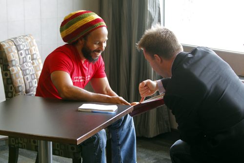 Ziggy Marley is interviewed by Geoff Kirbyson at the Radisson Hotel in Downtown Winnipeg. Marly plays the Burton Cummings Theatre this evening. BORIS MINKEVICH / WINNIPEG FREE PRESS October 3, 2014