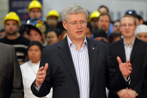 Prime Minister Stephen Harper at photo opportunity at Manitoba Institute of Trades and Technology  Henlow Campus 130 Henlow Bay. He was joined by Greg Selinger, Premier of Manitoba. BORIS MINKEVICH / WINNIPEG FREE PRESS October 10, 2014