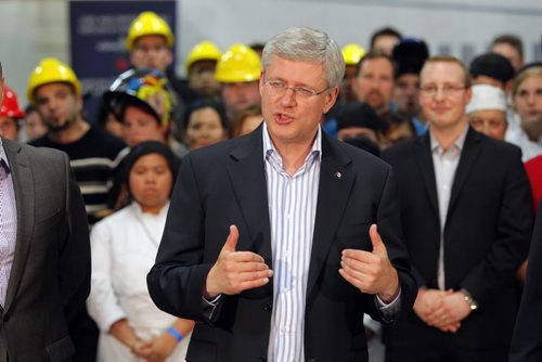 Prime Minister Stephen Harper at photo opportunity at Manitoba Institute of Trades and Technology  Henlow Campus 130 Henlow Bay. BORIS MINKEVICH / WINNIPEG FREE PRESS October 10, 2014