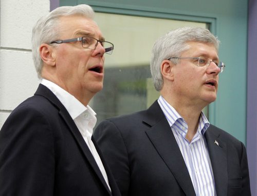 Prime Minister Stephen Harper at photo opportunity at Manitoba Institute of Trades and Technology  Henlow Campus, 130 Henlow Bay. He was joined by Greg Selinger, Premier of Manitoba. BORIS MINKEVICH / WINNIPEG FREE PRESS October 10, 2014