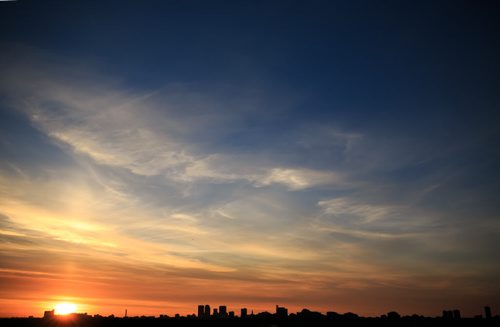 The Winnipeg skyline from Westview Park at sunrise in September. For City Beautiful book 140918 - Thursday, September 18, 2014 - (Melissa Tait / Winnipeg Free Press)
