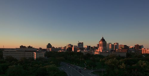 View of the Legislative Building and part of downtown at sunset. For City Beautiful book 140829 - Friday, August 29, 2014 - (Melissa Tait / Winnipeg Free Press)