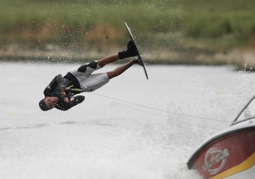 John Woods / Winnipeg Free Press / August 6/07- 070806   Cole Grant (14) catches some air during a training session at the waterski training centre on Murdoch Road Sunday August 6/07.   Grant in a member of the Manitoba team and was training for next weekends national waterski championships in Calgary.