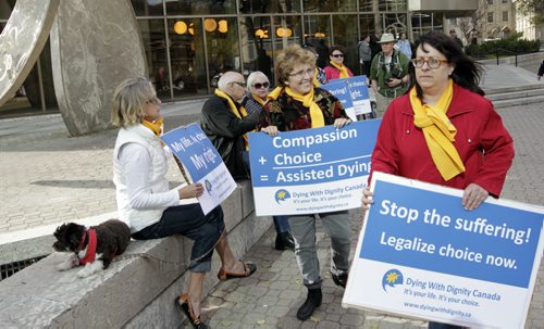A rally was held in front of the Law Courts at noon Wednesday as of the part of the Dying With Dignity Canada that is holding rallies across Canada to support doctor-assisted suicide. Carol Sanders story Wayne Glowacki/Winnipeg Free Press Oct. 15 2014