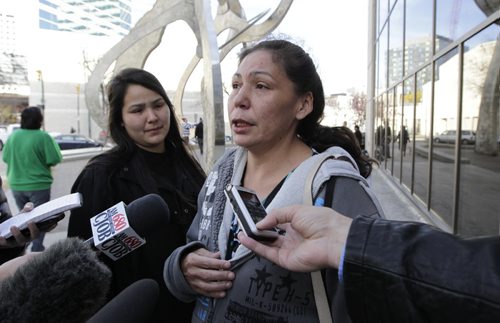 After the court case for the  sentencing of Nicholas Abraham, 25, and Jonathon Starr, 32, Brenda Fontaine the sister-in-law of victim Eugene Fontaine outside the Law Court . Mike McIntyre story.  Wayne Glowacki/Winnipeg Free Press Oct. 15 2014