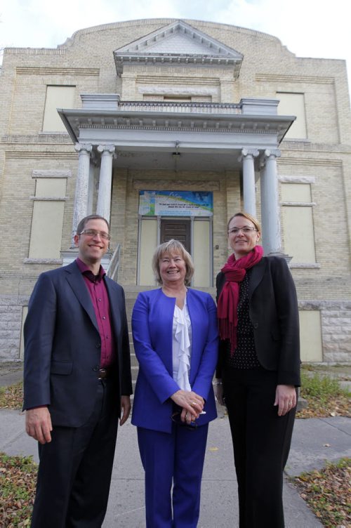Philanthropy page on "A Port in the Storm" a charitable organization which works like a Ronald McDonald house for adults. David Szwajcer, Pat Benjaminson, and Stacey Grocholski pose for a photo in front of 210 Masson, future home of it.   BORIS MINKEVICH / WINNIPEG FREE PRESS October 15, 2014