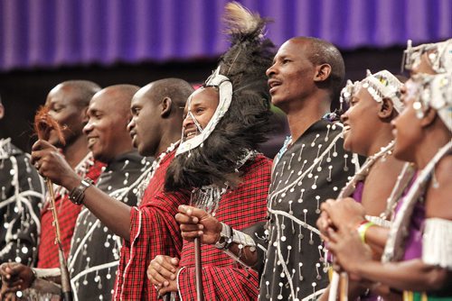 The En-kata choir makes a brief appearance at the morning service at the Calvary Temple. The choir is on a tour from Tanzania and will be performing tonight at 6pm at the Calvary Temple.  141019 October 19, 2014 Mike Deal / Winnipeg Free Press