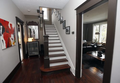 staircase to upper floors . HOMES . 3681 Vialoux Drive .Tod Lewys story Oct. 20 2014 / KEN GIGLIOTTI / WINNIPEG FREE PRESS
